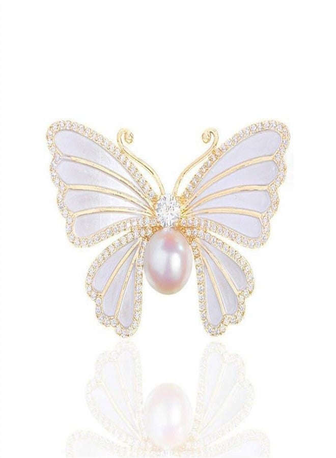 SCRDPRAD Butterfly Crystal Rhinestone Brooch Pin for Women Colorful Glitter Pearl Bead Lapel Pins Hats Clothes Dress Accessories Jewelry (White) - Image 1
